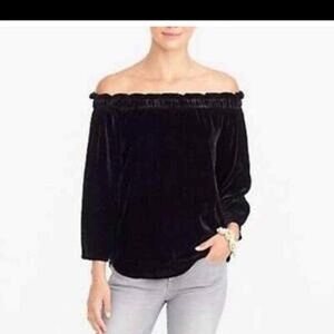 J. Crew Black Velvet Off-Shoulder Blouse Sz XS‎